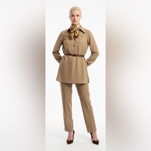NWT 1976 Camel Power Suit Vintage 100% Wool 2 Piece Brown Tunic + Trousers